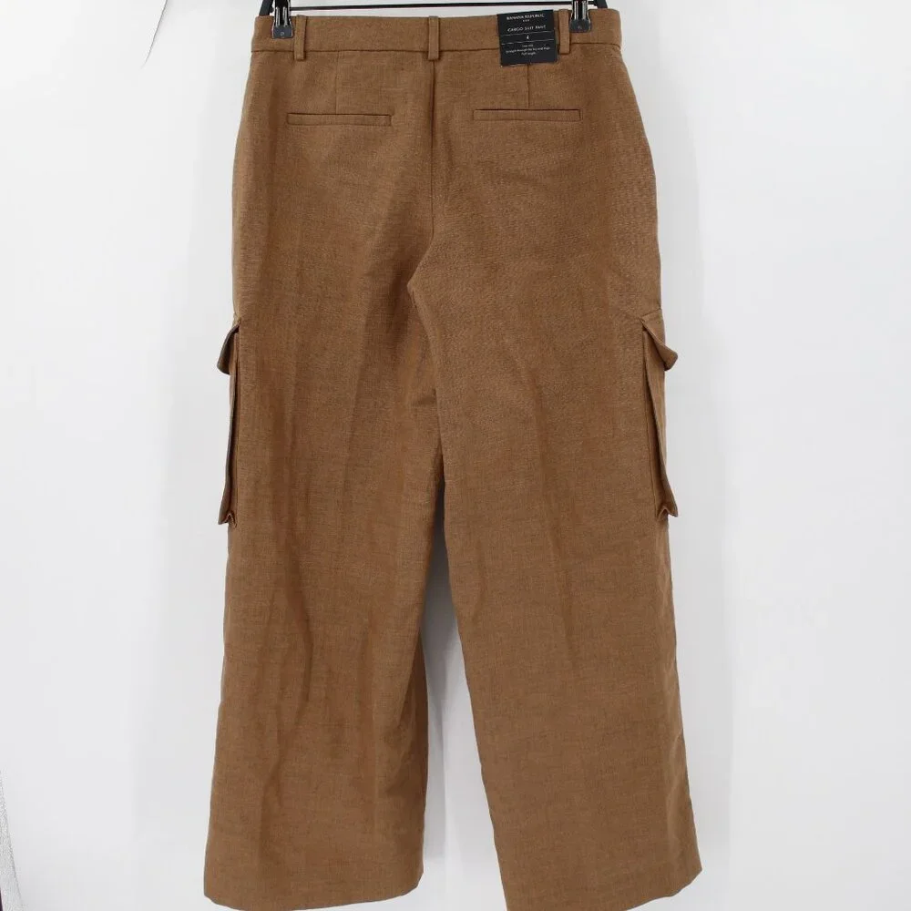 NWT Banana Republic Cargo Suit Pants Womens 4 wide Leg Linen Blend Brown trouser